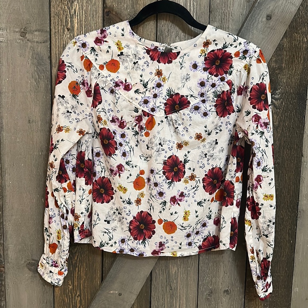 Marine Layer High Neck Long Sleeve Floral Blouse Top